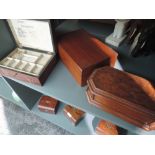 A selection of writing compendium and jewellery boxes including inlayed veneers