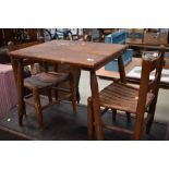 A vintage stained frame childs table and pair of similar chairs, table approx. 60 x 47cm, height