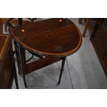 An Edwardian mahogany and inlaid Sutherland style table, width approx. 62cm