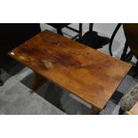 A rustic coffee table, part pine, in the refectory style, with heart motifs to ends, approx. 92 x