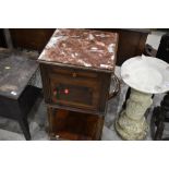 A Continental style mahogany pot cupboard having rouge marble top, width approx 42cm, height 78cm