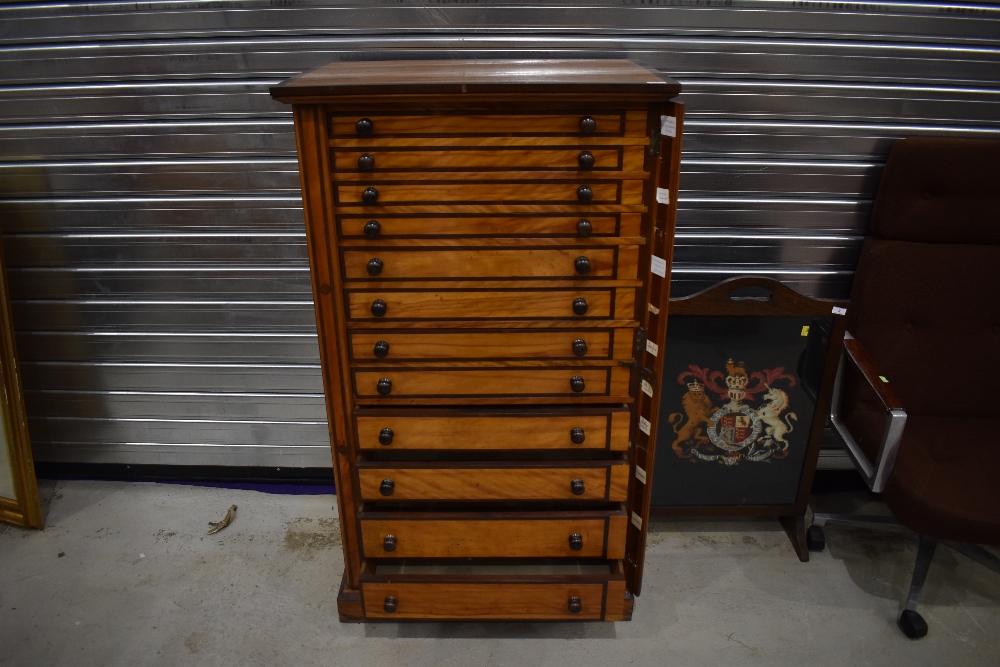 A 19th Century satinwood and mahogany wellington chest of 12 drawers, top loose (been removed for - Image 2 of 5