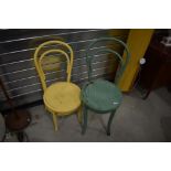 Two vintage painted bentwood chairs
