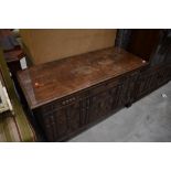 A period oak three panelled kist , nice proportions, width approx. 122cm