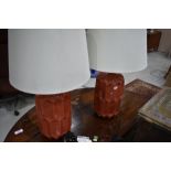 A pair of modern ceramic table lamps