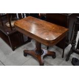 A lovely William IV rosewood fold over card table, beize and some small pieces of veneer needing