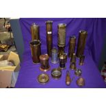 A large collection of WW1 assorted Trench Art including Shell Cases, Ash trays etc