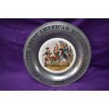 A USA Commemorative and metal and ceramic plate, inscribed The Great American Revolution 1776, The