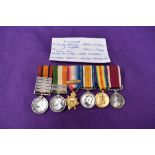A group of six miniature medals, Queen South Africa Medal with five clasps, Laings Nek, Transvaal,