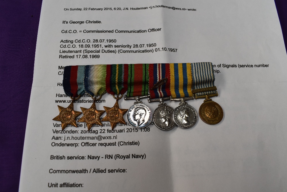 A group of WW2 and onwards miniature medals to George Christie with paperwork, 39-45 Star,