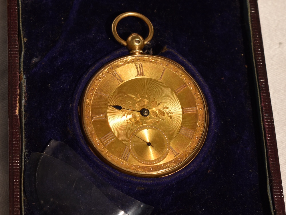 A Victorian key wound 18ct gold pocket watch no:14583 having Roman numeral dial and subsidiary - Image 2 of 6