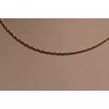 A yellow metal fine link rope chain stamped 9K, approx 18' & 1.1g