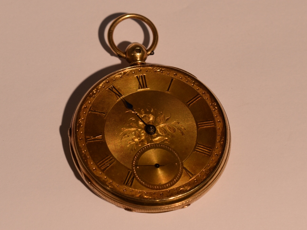 A Victorian key wound 18ct gold pocket watch no:14583 having Roman numeral dial and subsidiary