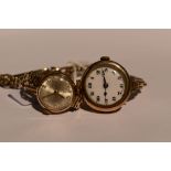 Two lady's 9ct gold wrist watches, both having Arabic numeral dials to circular faces with rolled