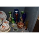 A selection of vintage glass including hand painted milk glass, Stuart crystal and more.