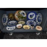 A collection of ceramics including German VBS charger having poppy design,blue and white wear,