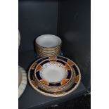 A Foley fruit set in the Imari palette, also included are ten Wedgewood bowls.