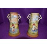 Two Royal Doulton fan handled vases,featuring two of different designs, one depicting woman with