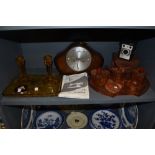 A selection of vintage items including colourful pressed glass dressing table sets,Conway camera and