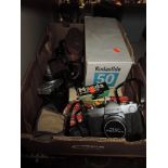 A selection of photographic equipment including Koda Slide binoculars and cased Exakta TL 500