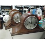 Two Napoleon style mantle clocks having oak cases 8 day movement and chime