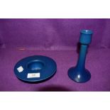 A mottled cobalt blue Royal Lancastrian candle holder and candle stick.