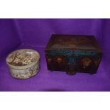 Two collectable biscuit tins, one being Huntley and Palmer having christmas scene, the other Co-