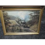 A framed print after Don Bracken, Racing The Train