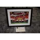 A framed print, Manchester United 2006/07 Squad, bearing several signatures with certificate of