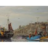 An oil painting, W H Stockman, Brixham harbour, signed, 50 x 90cm, framed