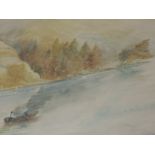 A watercolour, J Crosswell, Lake Scene, signed and dated 1913, 36 x 48cm, framed and glazed