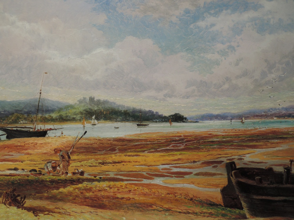 An oil painting on board, JW, estuary landscape, monogrammed, and dated 1880, 20 x 33cm, framed