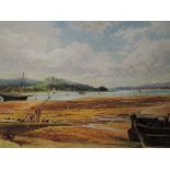 An oil painting on board, JW, estuary landscape, monogrammed, and dated 1880, 20 x 33cm, framed