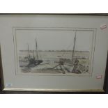 A watercolour, harbour scene, 23 x 36cm, framed and glazed