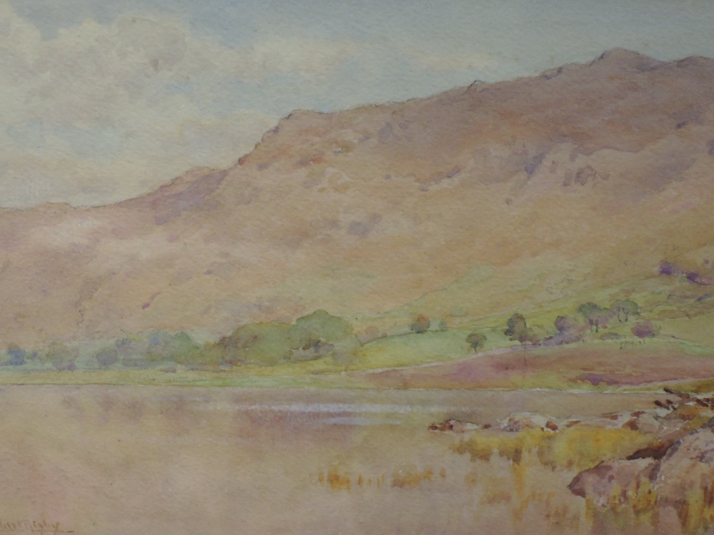 A watercolour, Cuthbert Rigby, Blea Tarn, Langdale, signed and attributed verso, 16 x 24cm, framed