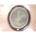 A print, oval study, Edwardian young woman, 48 x 37cm, framed and glazed