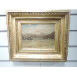 A oil painting, IM, estuary landscape, monogrammed, 15 x 20cm, framed and glazed