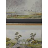 A watercolour, Jean Fletcher, Silver Birches and Mist, signed and attributed verso, 25 x 35cm,