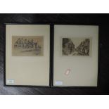 Two etchings, Broadway and Rye, indistinctly signed, 10 x 16cm, framed and glazed