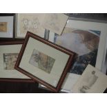 A selection of decorative pictures, inc print after Armour, hunting interest, 18 x 11cm, framed