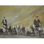 An oil painting, Audle, hill shepherd, indistinctly signed, 45 x 147cm, framed