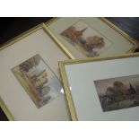 Three watercolours, W H Sugden, inc ruins, signed and dated, 1887, 47 x 64cm, framed and glazed,