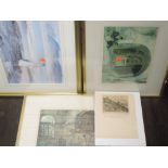 A pair of prints after W Russell Flint, cloisters, 23 x 33cm, framed and glazed, a similar print