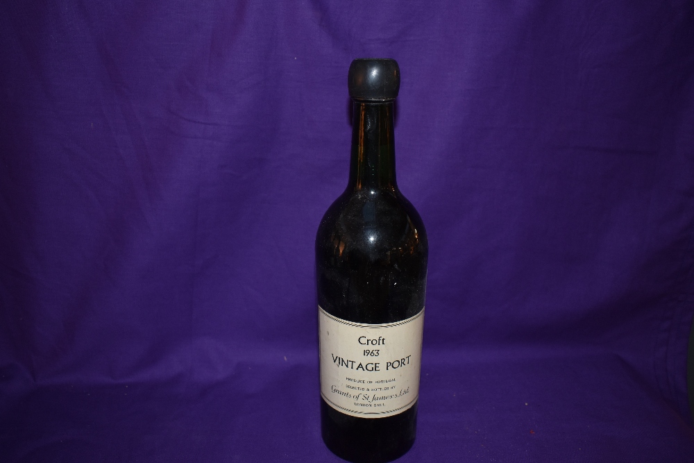 A bottle of Croft 1963 Vintage Port, bottled by Grants of St James Ltd, no age or strength