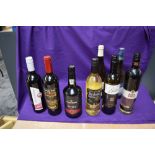 A bottle of Fletchers Fine Ruby Port, 75cl, along with seven bottles of White and Red Wines