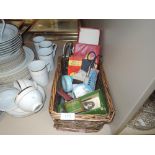 A selection of desk top stationary items including vintage tins