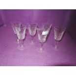 Six Waterford wine glasses or sherry glasses.