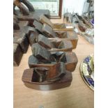 A selection of woodworkers beech wood block planes including smoothing and boat plane by W Dixon