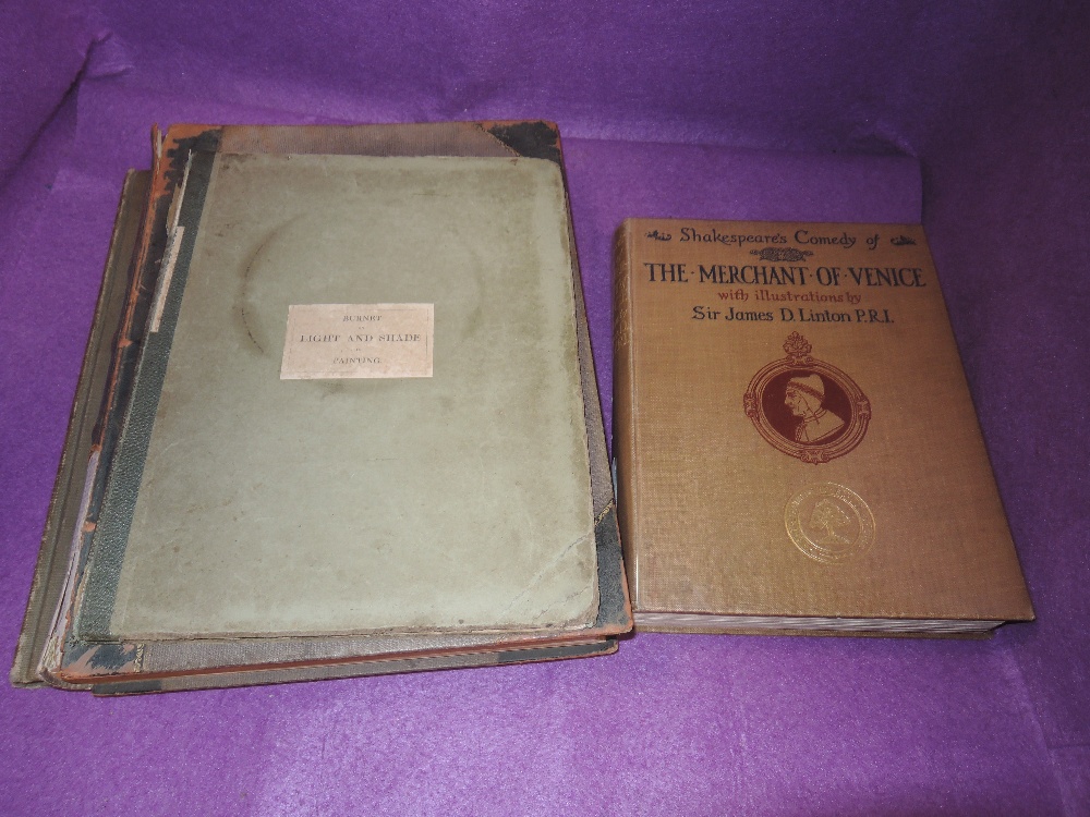 Four antique books, flowers of lovliness,Shakespeare's comedy of The Merchant of Venice, Burnet on