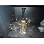 A selection of vintage pressed glass including jugs and bowls and a Swiza carriage clock.